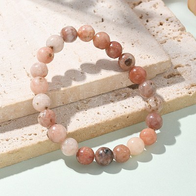 Natural Plum Blossom Jasper Beads Stretch Bracelets X-BJEW-F380-01-B08-1