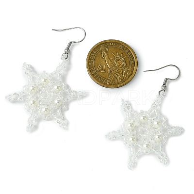 Christmas Snowflake Glass Seed Braided Dangle Earrings EJEW-MZ00236-01-1