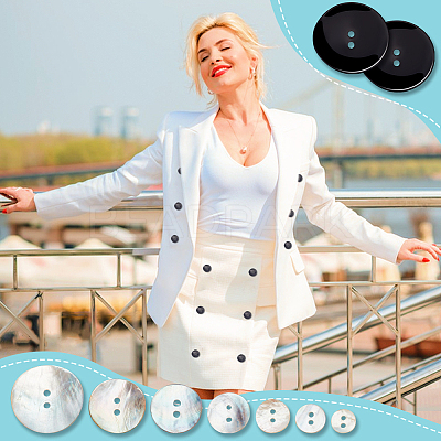 160Pcs 8 Styles 2-Hole Flat Round Mother of Pearl Buttons SHEL-GA0001-18-1