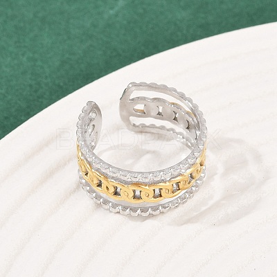 304 Stainless Steel Double Color Cuff Rings RJEW-S635-01GP-14-1