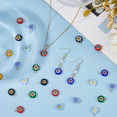 64Pcs Handmade Millefiori Glass Pendants PALLOY-HS00030-1