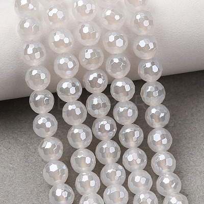 Electroplated Natural Agate Beads Strands G-B191-A07-6mm-20-1