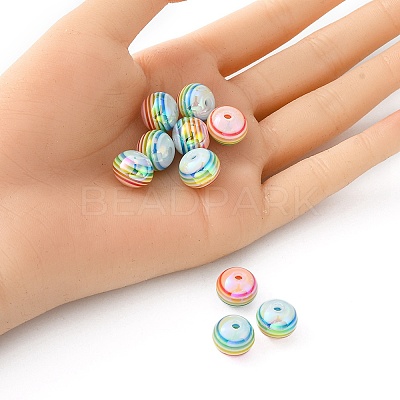 10Pcs Macaron Color Stripe Resin Beads RESI-YW0001-27A-1