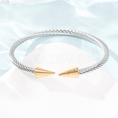 Duo Tone 304 Stainless Steel Double Terminal Cone Open Cuff Bangles for Women SA-CBA2192-03GP-1