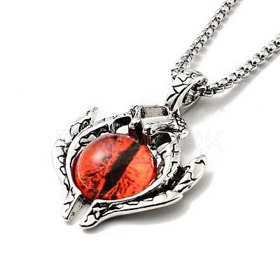 Alloy Bat with Plastic Dragon Eye Pendant Necklace NJEW-B084-02B-1