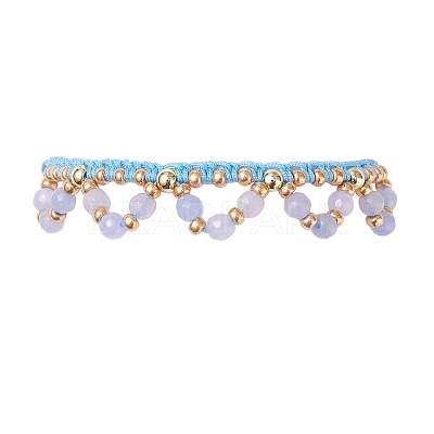 Flower Glass Seed Beads & Dyed Natural White Jade Beaded Bracelets BJEW-MZ00222-03-1