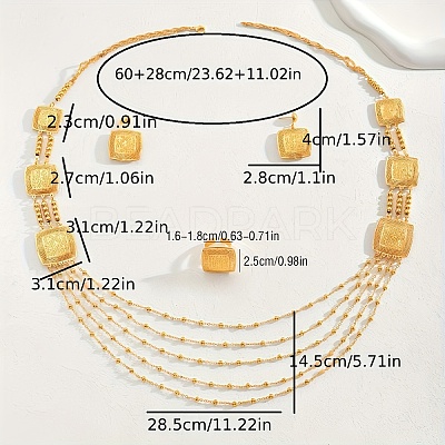 Bohemian Iron Hollow Square Multi-layer Necklaces & Stud Earrings & Cuff Rings Set for Women WD7231-1