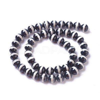 Natural Tibetan Striped Pattern dZi Agate Beads Strands G-P425-03D-8mm-1