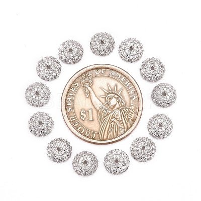 Apetalous Half Round/Dome Brass Micro Pave Cubic Zirconia Bead Caps ZIRC-D062-P-1