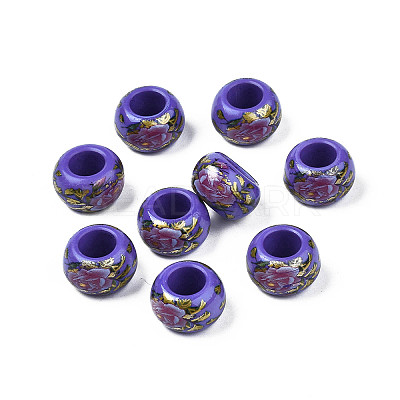 Flower Printed Opaque Acrylic Rondelle Beads SACR-S305-27-G04-1
