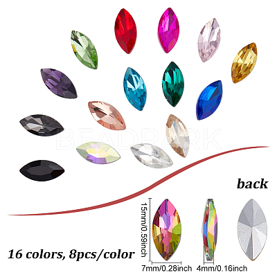 128Pcs 16 Colors Glass Rhinestone Cabochons RGLA-FG0001-17-1