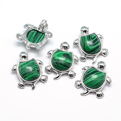 Tortoise Platinum Plated Brass Natural & Synthetic Mixed Stone Pendants G-F228-19-RS-1