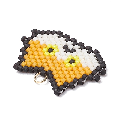 Handmade Glass Seed Beaded Cat Head Shape Pendants PALLOY-MZ00933-03-1