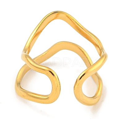 Ion Plating(IP) 304 Stainless Steel Irregular Open Cuff Ring for Women RJEW-A043-26G-1