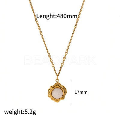 Natural White Jade Flower Pendant 304 Stainless Steel Chain Necklaces for Women FS-WGE9101-04-1