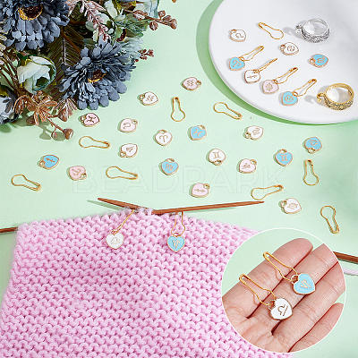 Heart with Twelve Constellation DIY Locking Stitch Marker Sets DIY-ME0001-02-1