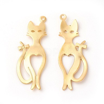 Rack Plating Brass Kitten Pendants KK-F772-16G-1