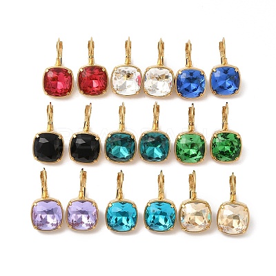 Ion Plating(IP) Glass Rectangle Leverback Earrings EJEW-Q704-06G-1