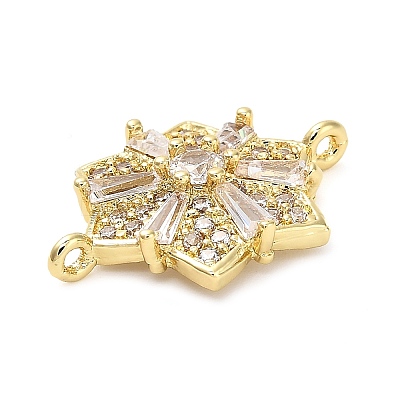Brass Clear Cubic Zirconia Connector Snowflake Connector Charms KK-L229-079G-02-1