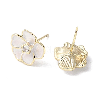 Camellia Brass Enamel Stud Earring Findings EJEW-V002-01G-1