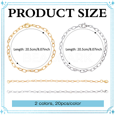 40Pcs 2 Colors Iron Cable Chain Bracelets IFIN-ME0001-12-1
