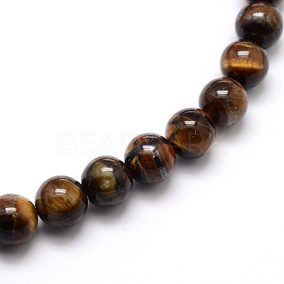 Natural Grade AB Tiger Eye Round Beads Strands G-O047-02-12mm-1