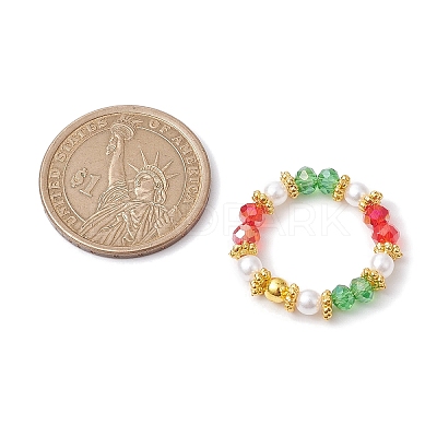 Christmas Glass & Imitated Pearl Acrylic Round Beads Finger Rings RJEW-JR00682-1