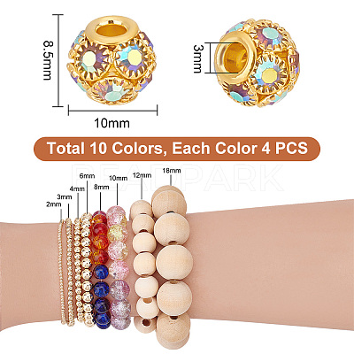 40Pcs 10 Colors Brass Rhinestone Beads KK-PH0006-03-1