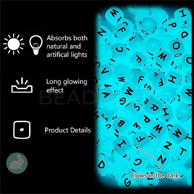 104 Pcs Luminous Cube Silicone Beads Letter Square Dice Alphabet Beads with 2mm Hole Spacer Loose Letter Beads for Bracelet Necklace Jewelry Making JX439A-1