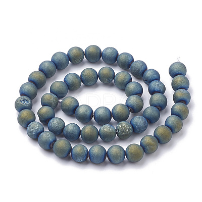 Electroplate Natural Druzy Geode Weathered Agate Beads Strands G-S284-10mm-03-1