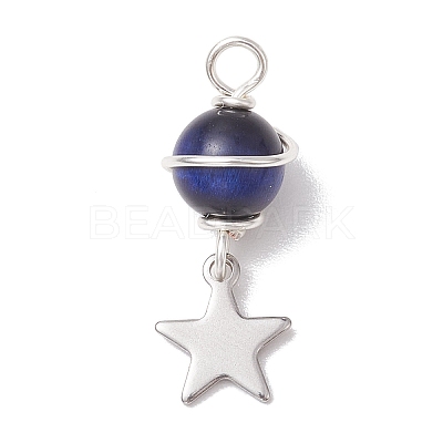 4Pcs 4 Colors Natural Tiger Eye(Dyed & Heated) Round Pendants PALLOY-TA00143-1