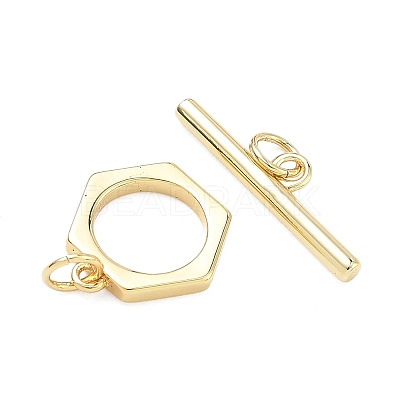 Hexagon Brass Toggle Clasps KK-C251-18G-1