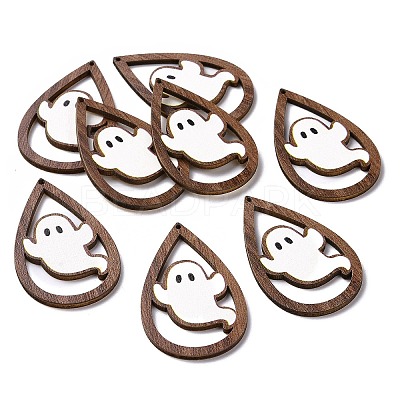 Halloween Theme Single Face Printed Aspen Wood Big Pendants X-WOOD-G015-05I-1