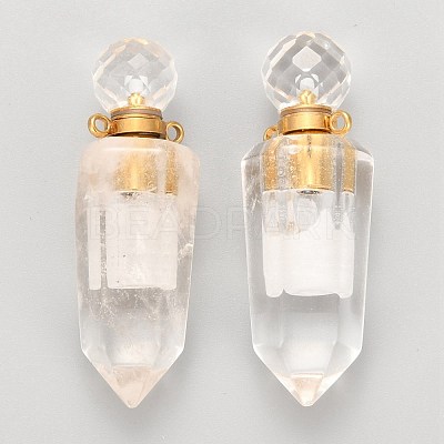 Faceted Natural Quartz Crystal Openable Perfume Bottle Pointed Pendants G-P435-D-03G-1