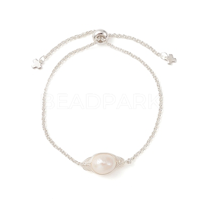 Natural Pearl Link Slider Bracelet BJEW-JB09449-01-1