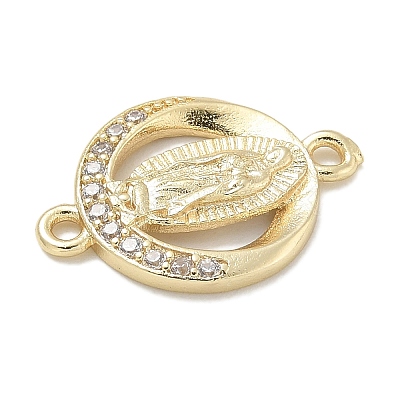 Rack Plating Brass Micro Pave Clear Cubic Zirconia Religion Virgin Mary Connector Charms KK-L224-094G-07-1