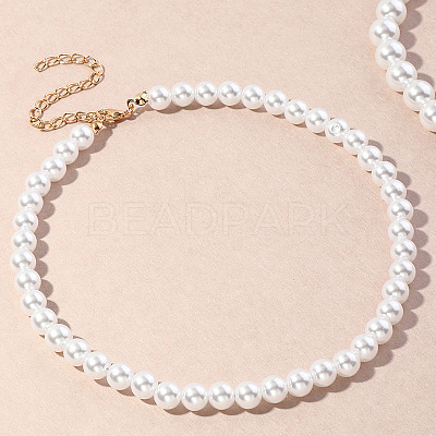 Plastic Imitation Pearl Round Beaded Necklaces for Women WGF0340-01-1