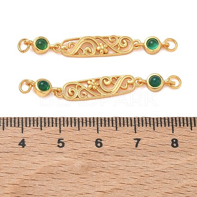 Brass & Natural Green Onyx Agate(Dyed & Heated) Hollow Oval with Flower Links Connector Charms KK-D113-05G-1