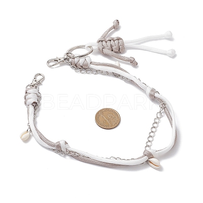 Polyester & Spandex Cord Rope Braided Human & Natural Cowrie Shell Charm Iron Chain Bag Decorative Chains AJEW-BA00173-03-1