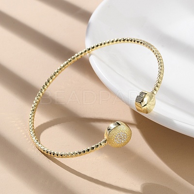 Clear Cubic Zirconia Open Cuff Bangle BJEW-G737-01G-03-1