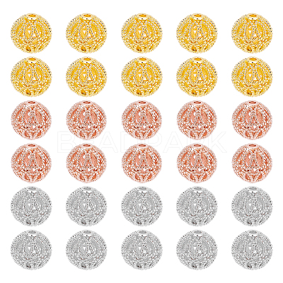 30Pcs 3 Colors Rack Plating Brass Hollow Beads KK-PH0009-55A-1