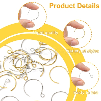 24Pcs 2 Colors Ion Plating(IP) 304 Stainless Steel Earring Hooks STAS-FS0001-65-1