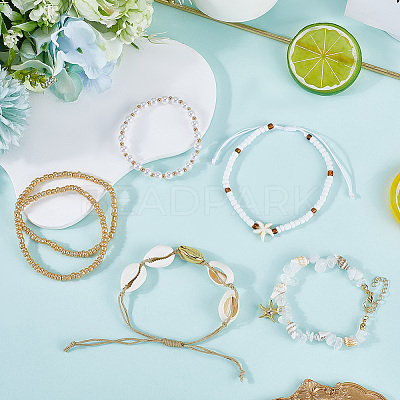 6Pcs Adjustable Waxed Cotton Cord Braided Bead Bracelets and Natural Quartz Crystal Bead Bracelets Sets BJEW-SC0001-53-1
