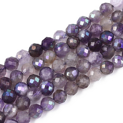 AB Color Plated Natural Amethyst Beads Strands G-T144-B07-04-1