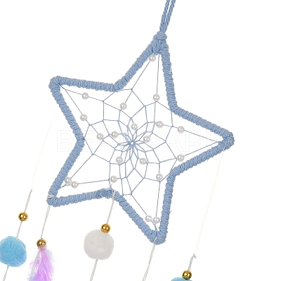 Woven Net/Web with Feather Hanging Suncatchers HJEW-F024-03C-1