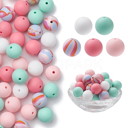 50Pcs 5 Styles Round Silicone Beads SIL-YW0001-22-1
