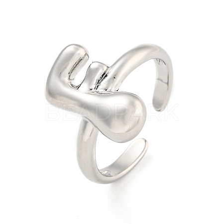 Brass Letter Open Cuff Rings for Women RJEW-G313-01F-P-1