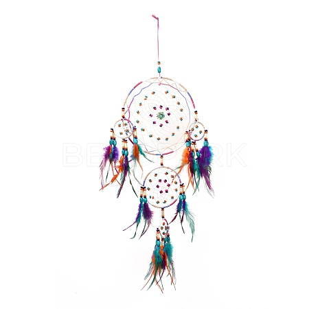 Iron Woven Web/Net with Feather Pendant Decorations AJEW-B016-05-1