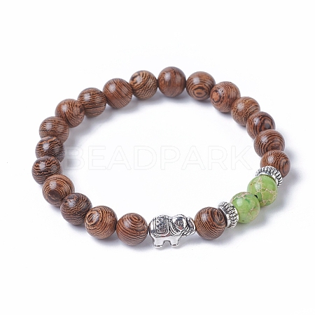 Dyed Wood Round Beads Stretch Bracelets BJEW-JB04839-04-1