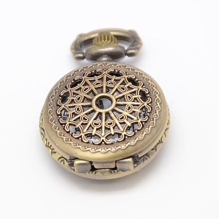 Vintage Hollow Flat Round Alloy Quartz Watch Heads for Pocket Watch Pendant Necklace Making WACH-M109-02-1